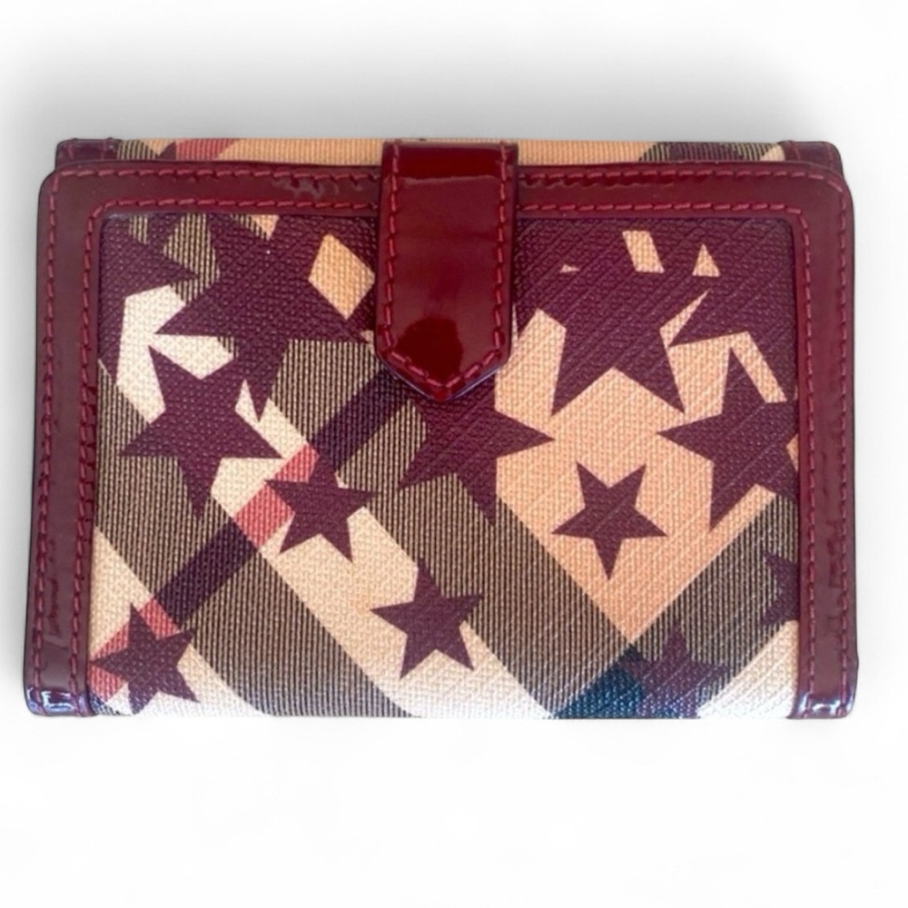 BURBERRY Maroon & Tan Star Print Canvas & Patent Leather Handbag, EUC - Picture 15 of 16